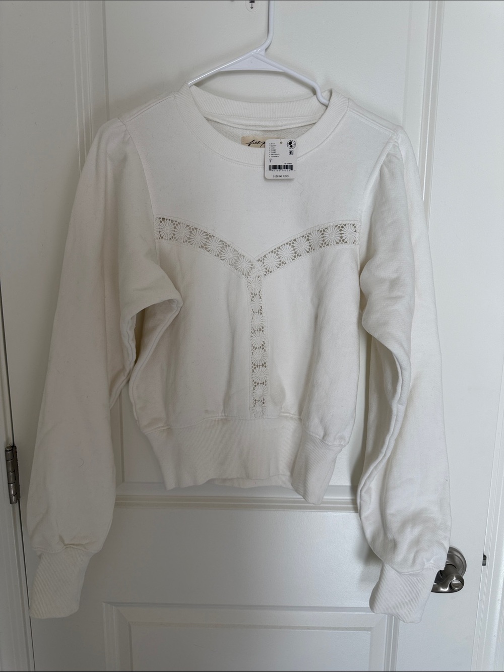 Free People Ivory Ribbed Crew Neck Top